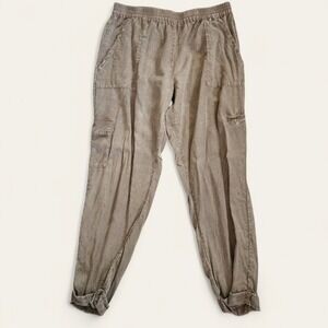 Taupe‎ Grey 100% Tencel Cargo Jogger Pants Womens Medium Elastic Waist ASTARS